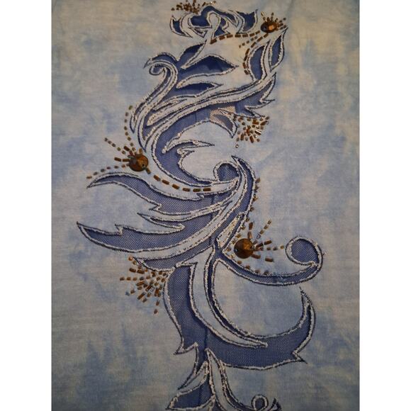 Y2K Krista Lee Embroidered Womens Size S Beaded Keyhole Laser Cutt Beaded Tank - Picture 3 of 12